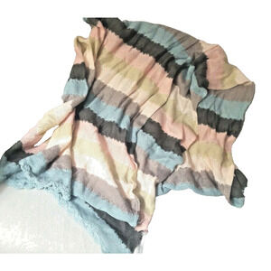 LIZ CLAIBORNE Womens Scarf Pastel Blue Pink Gold Stripped Long Soft Sheer